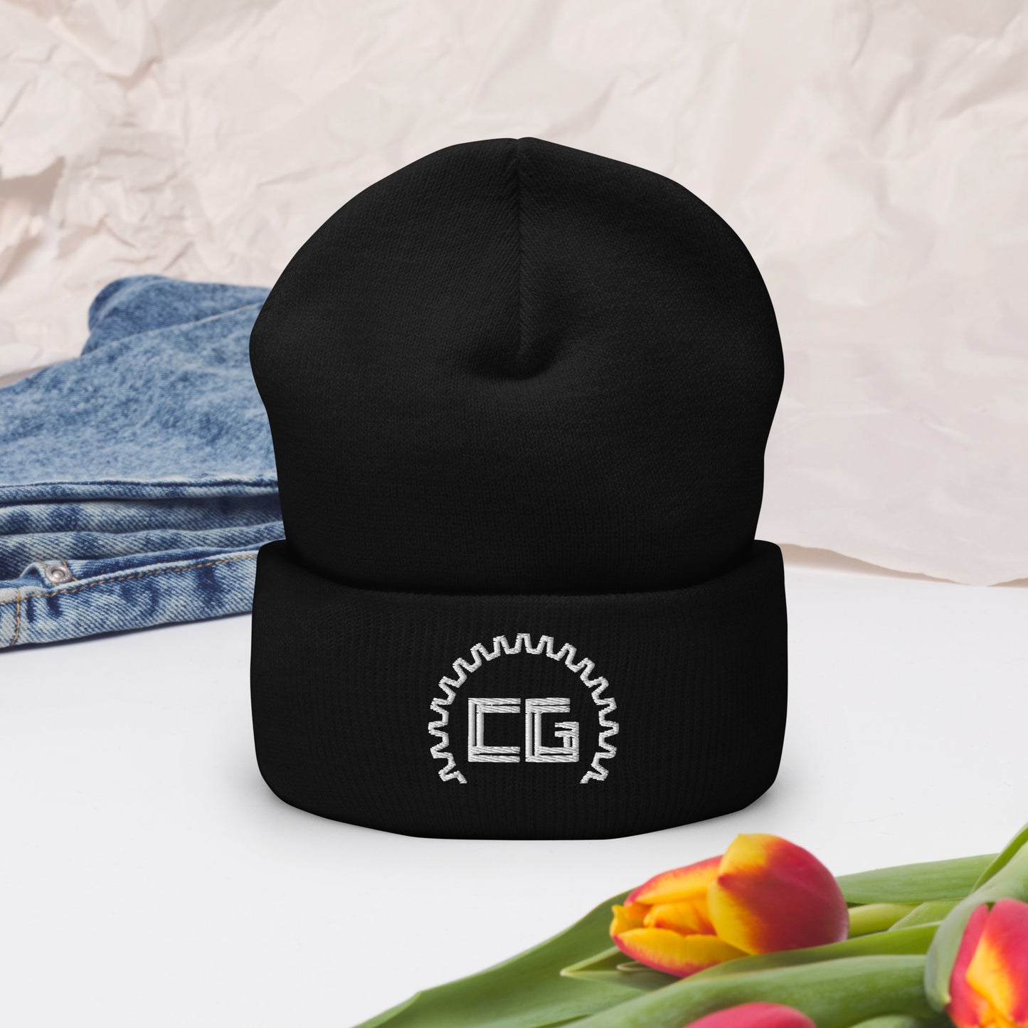 Mini "CG" Logo Black Beanie